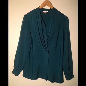 Vintage Teal Green Sassoon Pleated Blouse size 6